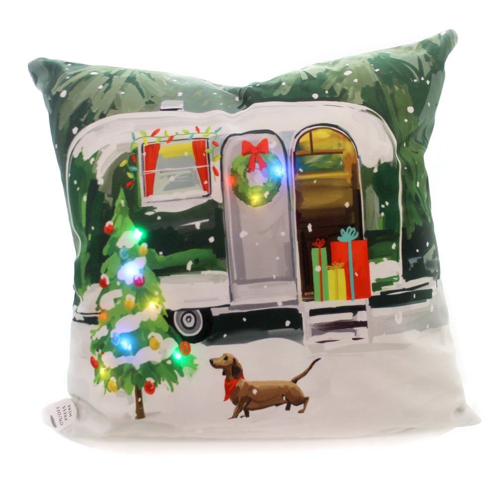 Christmas CHRISTMAS GETAWAY HOLIDAY LED PILLOW Fabric Christmas Lighted