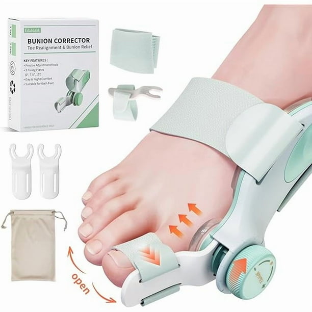 wonima11 Bunion Corrector, Adjustable Bunion Corrector for Women Big Toe, Fix Device with Knob and 3 Angled Plates, Straightener with Silicone Pad, Medium Strap,Gray Green 1 PCS