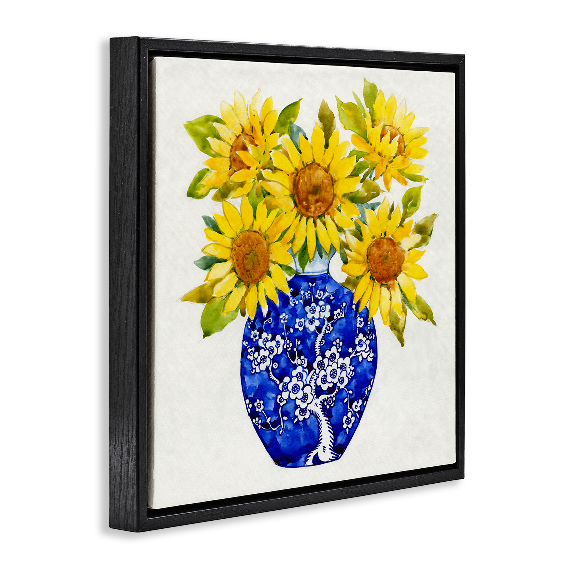 Stupell Industries Watercolor Sunflower Bouquet Botanical & Floral Painting Black Floater Framed Canvas Art Print Wall Art, 25 x 25