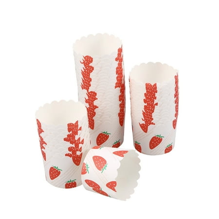 

50 Pcs Heat Resistant PE Coating Cupcake Wrappers Colored Round Thicken Muffin Cup Cake Paper Cup(Strawberry)