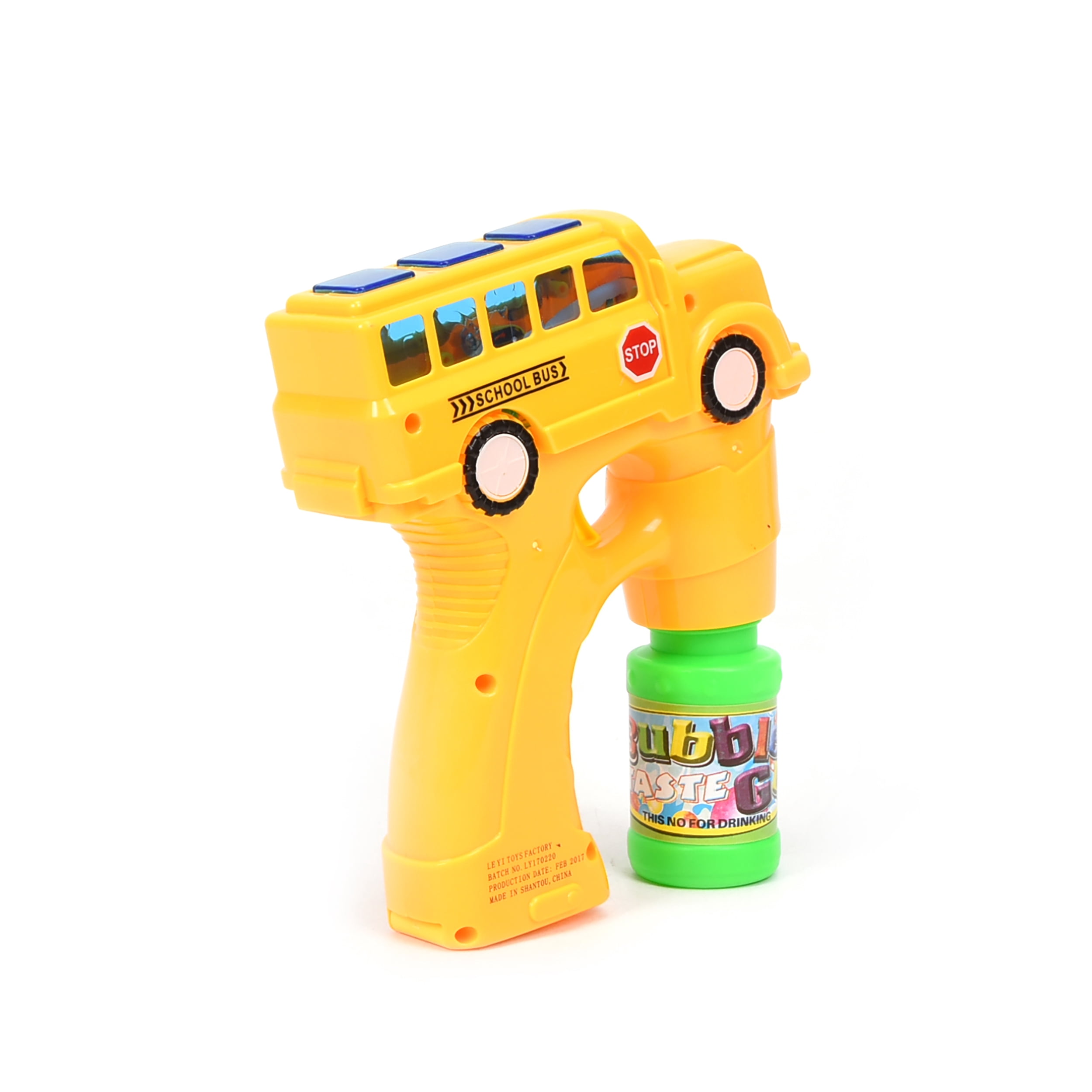WonderPlay Wonder Bubble School Bus Bubble Gun With Lights & Sounds + 2 Refill Bottles - Yellow