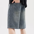 thumbnail image 6 of Men's Baggy Jean Shorts Below Knee Length Loose Fit Denim Shorts Y2K Streetwear Jorts 90s Vintage Wide Leg Short Pants, Elastic Waist Drawstring, 6 of 7