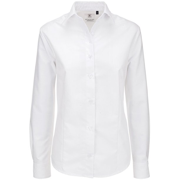 B&C- Camisa de manga larga Oxford para mujer (Blanco)