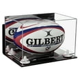 thumbnail image 1 of Deluxe Acrylic Rugby Ball Display Case with Mirror, Wall Mount, White Risers and Clear Base (A004-WR), 1 of 3