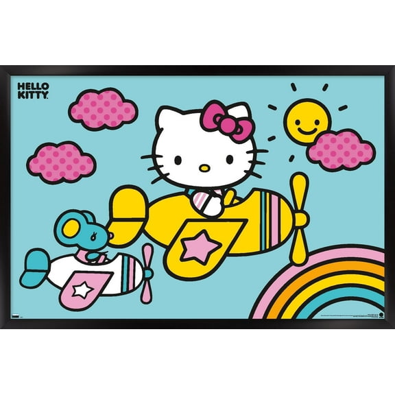 Hello Kitty: 19 Pink - Airplane Wall Poster, 14.725" x 22.375" Framed