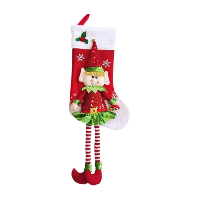 Colgante de árbol de Navidad, , Calcetín Largo, Decoración, Regalo, Colgante de árbol de Navidad, Rústico, Adorable Bolsa de Dulces para Vacacione Chica