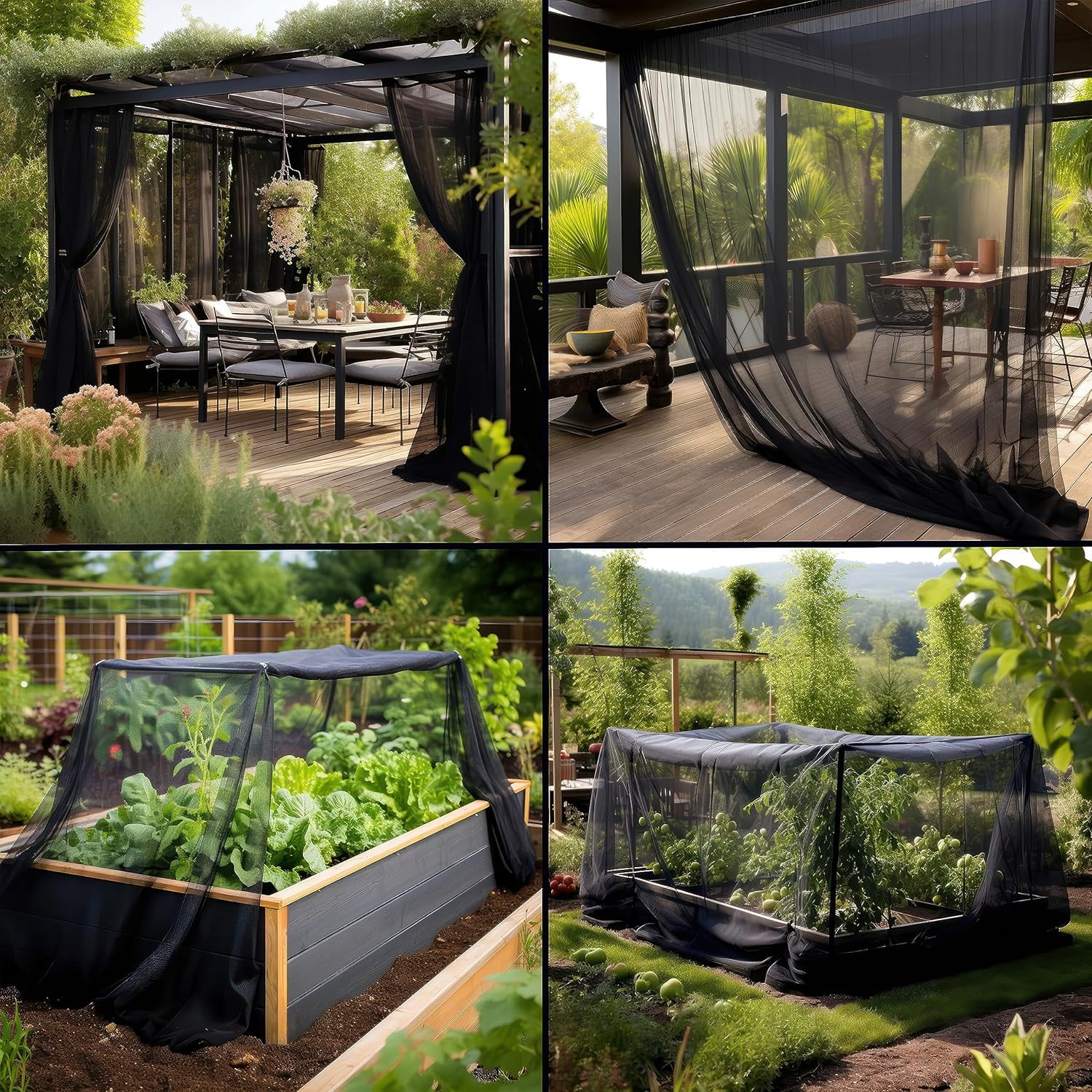 Black DIY Mosquito Net Fabric 10x20 FT – Garden, Patio & Window Insect Netting – Multi-Size Mesh Cover in Black, White & Green for Raised Beds