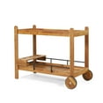 thumbnail image 5 of Wood Bar Cart With Slat Design - Black, 44.02" W X 22.57" D 32.25" H, Mobile And Wine Bottle Accommodating Construction Holder Available, 5 of 6