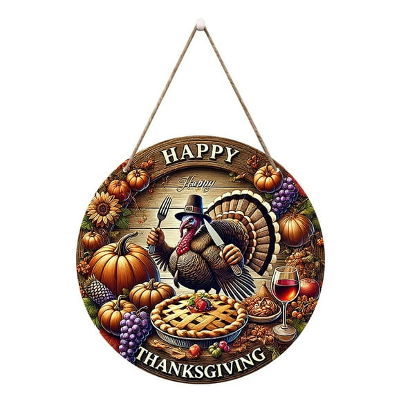 Happy Thanksgiving 2D Metal Sign: Festive Fire Turkey And Pumpkin Autumn Decoration Suitable For Home Kitchen Garden Patio Versatile Indoor/Outdoor Art For Windows Wall
