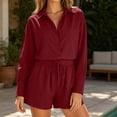 thumbnail image 5 of Aofany Short Sets for Women Long Sleeve Shirt Shorts 2 Piece Summer Beach Vacation Outfits Lounge Set, 5 of 8