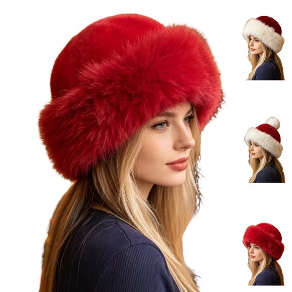 Christmas Bucket Hat for Women Soft Warm Plush Fluffy Winter Hat, Stylish Cozy Hat for Fashionable Ladies Red