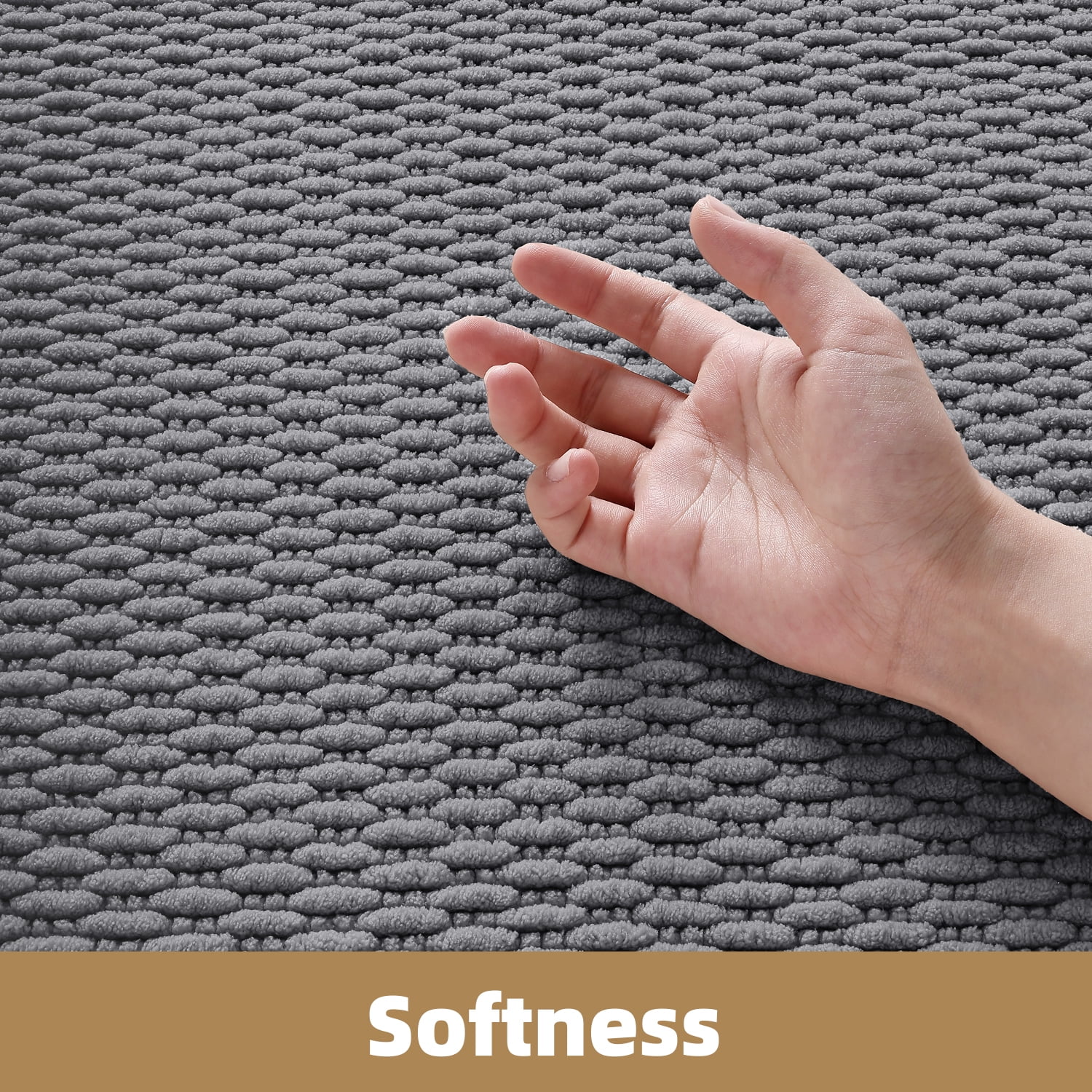 PABUBE Soft Dark Gray Woven Chenille Bathroom Rug, 16"x24", Non-Slip and Absorbent Bath Mat for Bathroom Floor, Machine Washable, Quick Drying