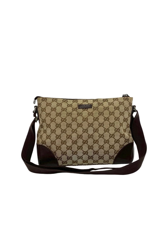 Pre-Owned GUCCI GG Canvas Leather Genuine Shoulder Bag Pouch Sacoche Crossbody Brown 57887