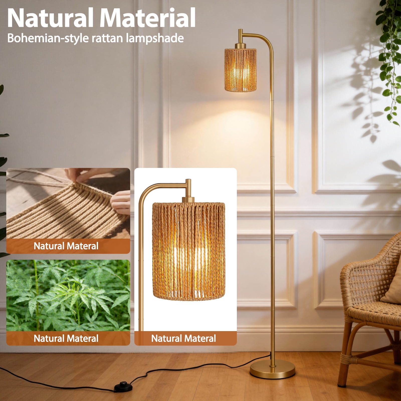 Floor Lamps for Living Room,3-Way Dimmable Standing Lamps with White Linen Shade,60" Vintage Tall Pole Light for Reading, Bedroom,Bulb Included