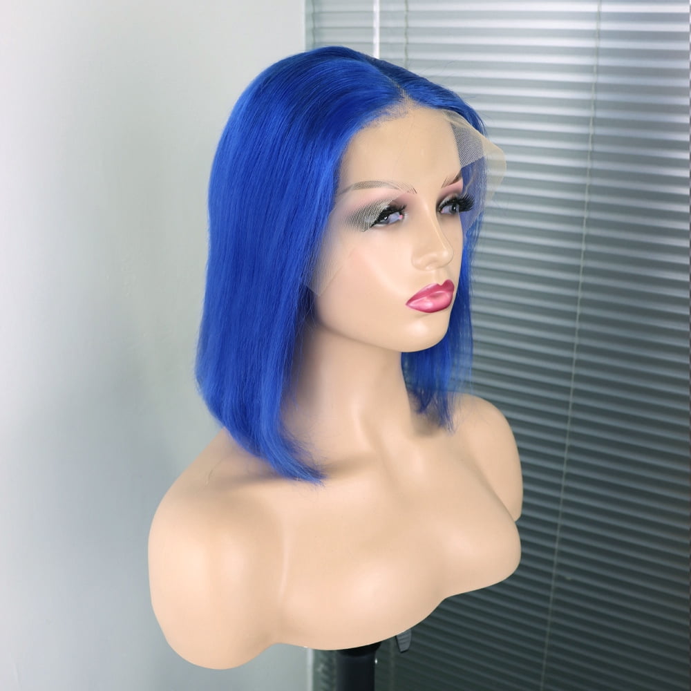 Colored Wigs Blue Bob Wigs Lace Frontal Wigs Human Hair Wigs for Women 13x4 Lace Front Wigs Brazilian Virgin Hair Short Straight Bob Wigs Cosplay