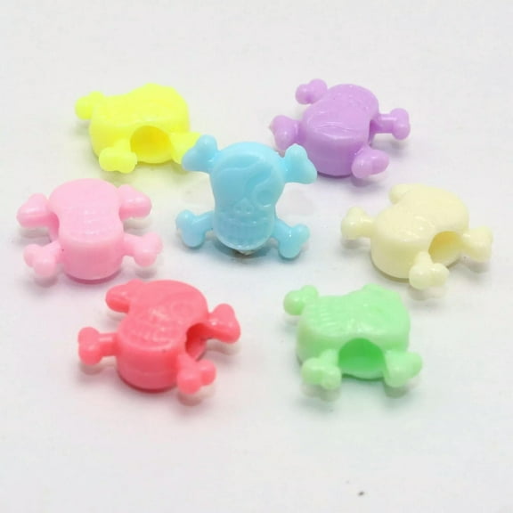U8MO 100 Mixed Pastel Color Acrylic Skull Head Pony Beads for Kids Kandi DIY Craft