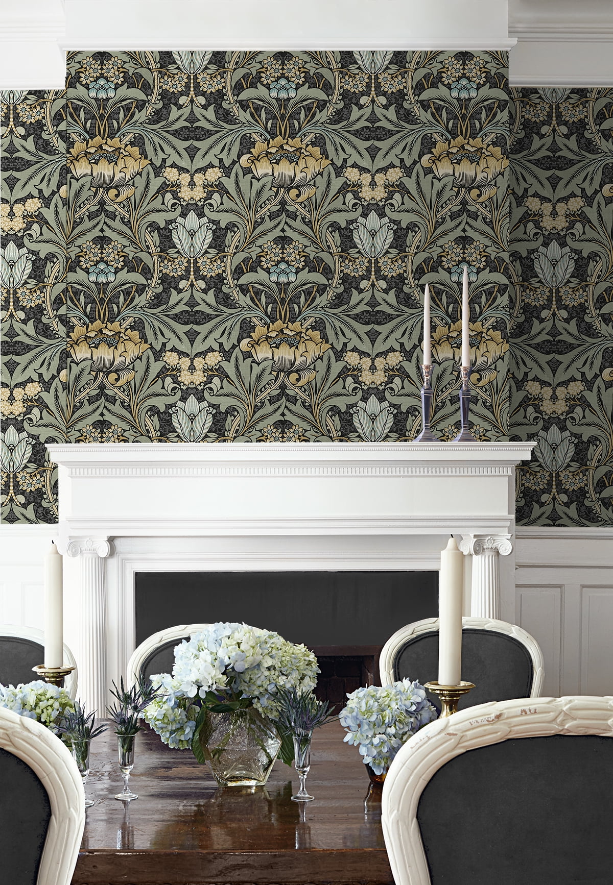 NextWall Charcoal & Goldenrod Acanthus Floral Peel and Stick Wallpaper