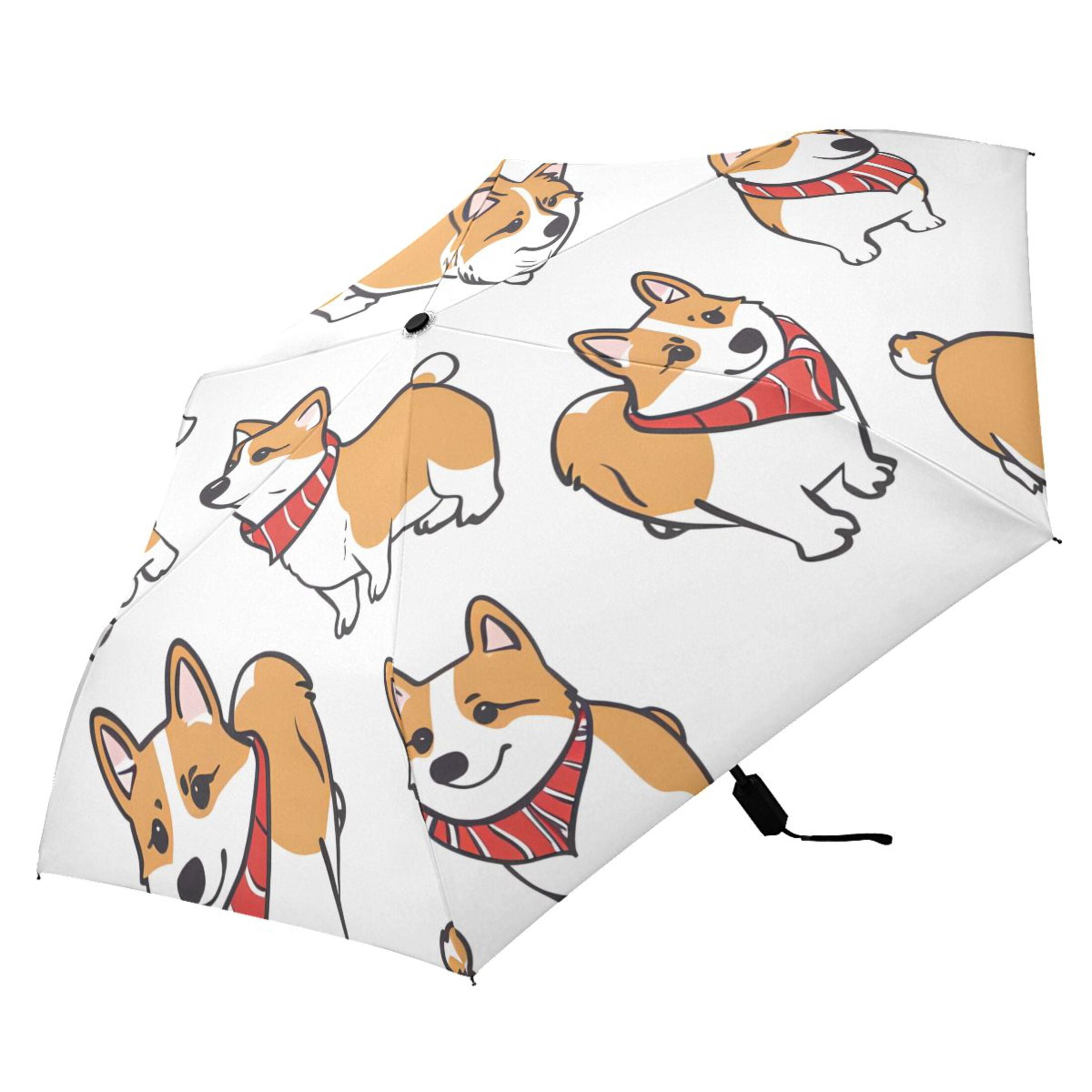 Corgi Dog with Scarves Compact Sun Umbrella Windproof Travel Umbrellas for Rain Strong Portable UV Protection