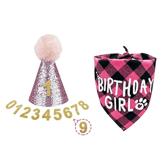 Lovely Pet Bibs Hat Neckerchief Saliva Towel for Masquerade , Pink, Triangle shape bandana: 61cmX40.5cm,Hat height:12.5cm