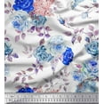 thumbnail image 1 of Soimoi Blue Poly Georgette Fabric Leaves & Rose Flower Printed Fabric 1 Yard 42 Inch Wide, 1 of 1