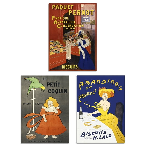 Set of 3 Cappiello French Vintage Adverts Bold Retro Wall Art Prints A4 Size Living Room Decor