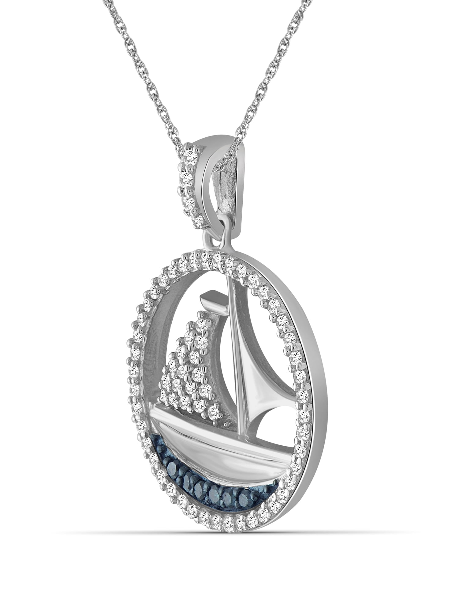 JewelersClub .925 Sterling Silver SailBoat Necklace with Sparkling Genuine 0.25 CTW Blue & White Diamonds Chic for Women