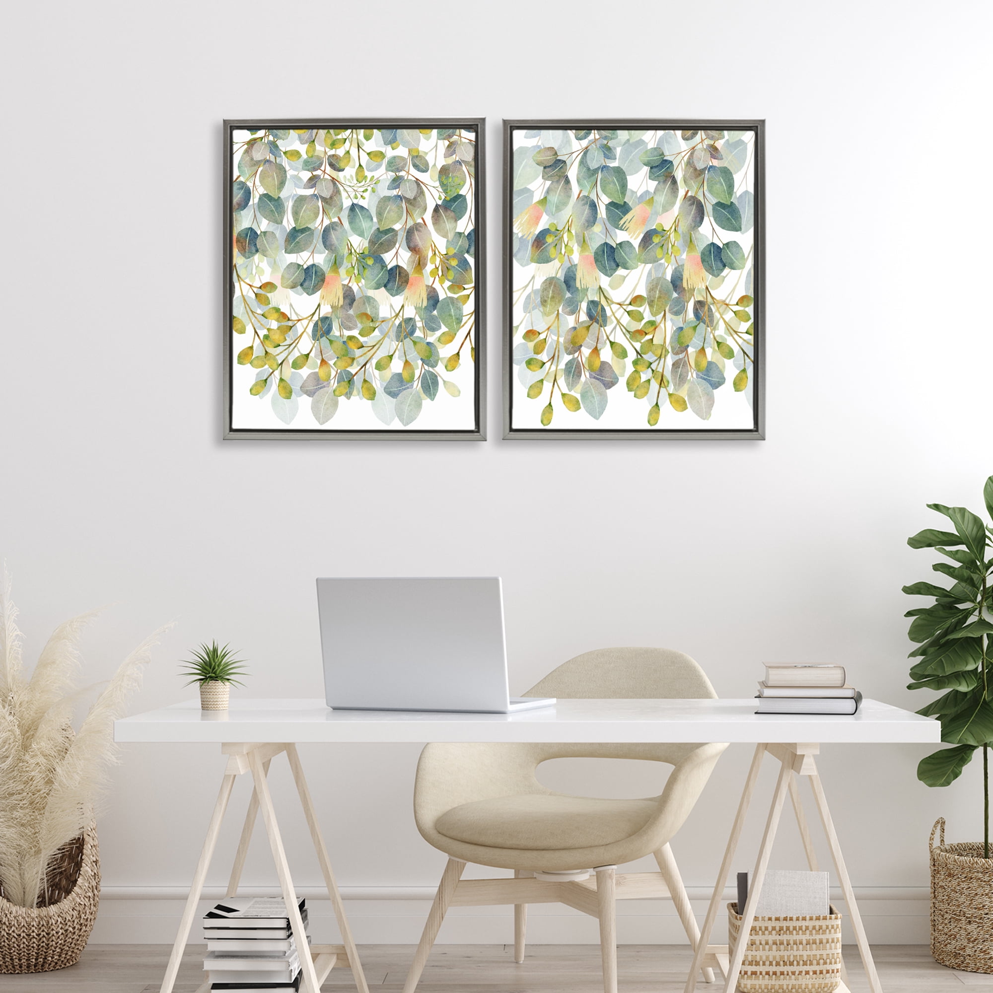 Stupell Industries Layered Ivy Hanging Botanicals 2 Piece Gray Framed Floater Canvas Set, design by Marcus Prime