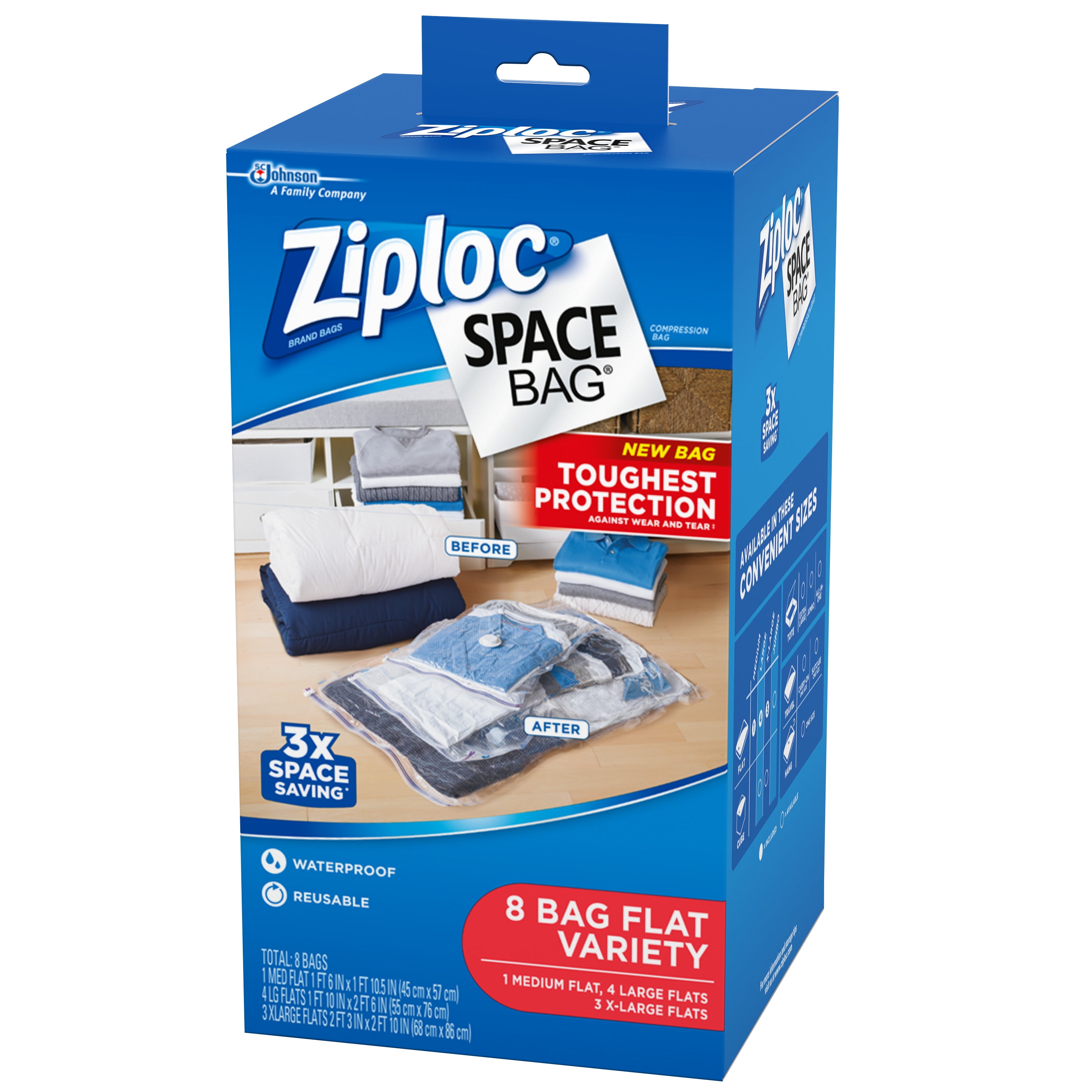 Ziploc Space Bag Variety Pack Flats 8 Count (3 xl, 4L, 1M) 
