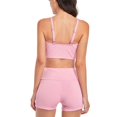 thumbnail image 5 of Bañador acanalado de una pieza para mujer, traje de baño de cintura alta con aros y cuello en V profundo, color sólido, rosa y negro, sin espalda, 5 of 5