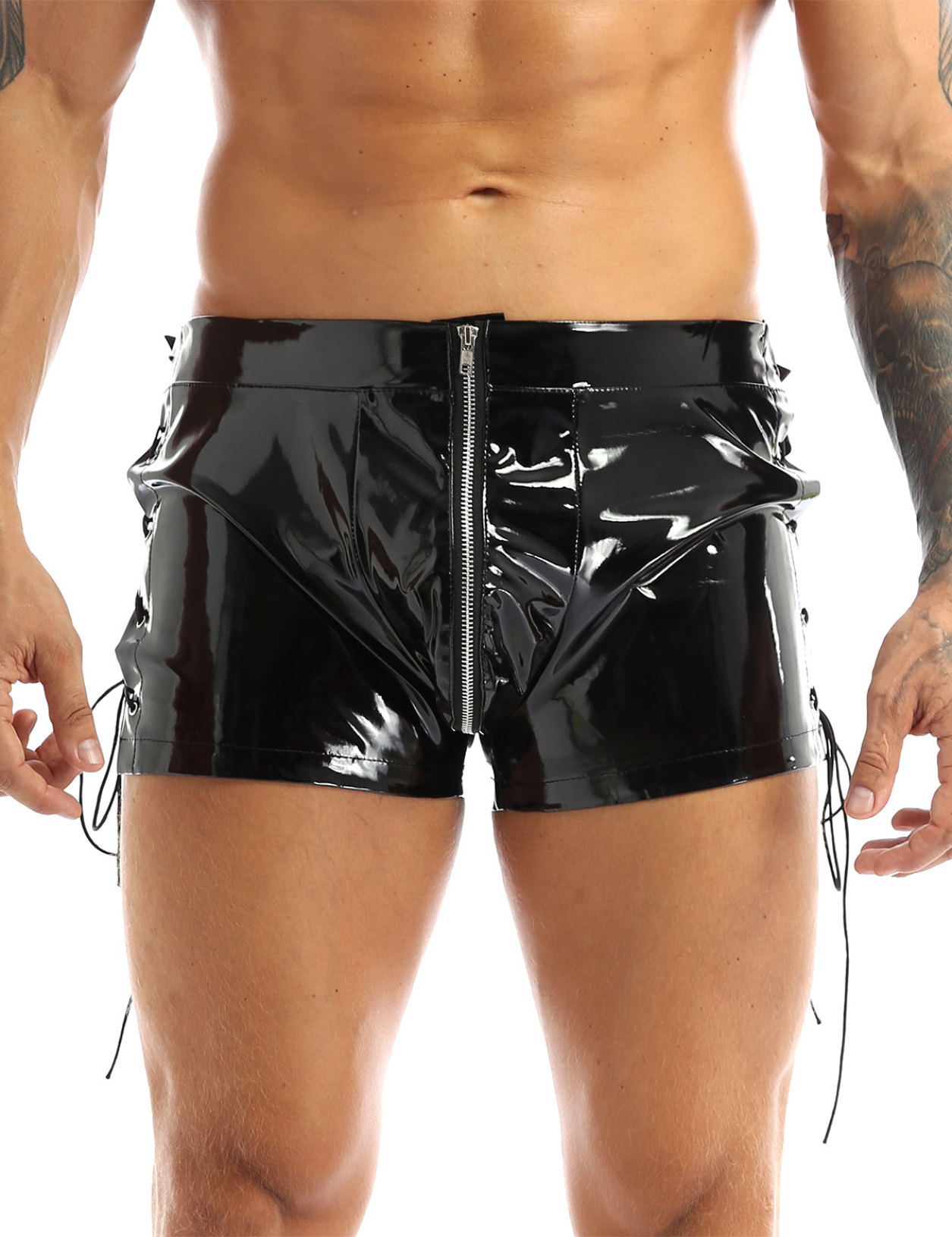 iEFiEL Black Mens Patent Leather Boxer 