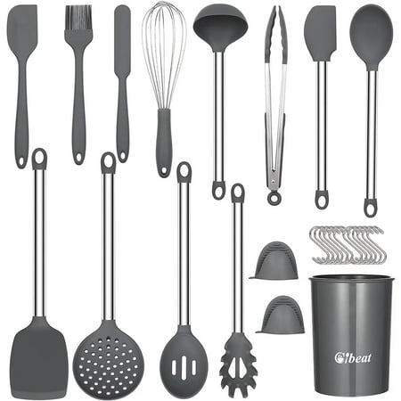 

Sangdo Kitchen Cooking Utensils Set 27pcs Silicone Utensils Gray Kitchen Gadgets Utensil Set with Stainless Steel Handle Turner Tongs Spatula Spoon