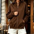 thumbnail image 4 of IUYRTFE Women's Full-Zip Track Jacket Stand Collar Oversized Casual Side Slit Sweatshirt with Pockets, 4 of 9