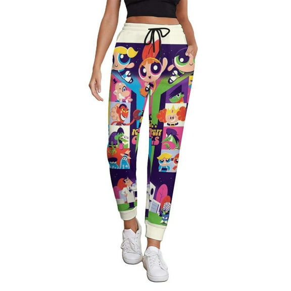 The Powerpuff Girls Women's Jogger Track Pants Print Drawstring Lounge Sweatpants Casual Trousers for Yoga, Workout S