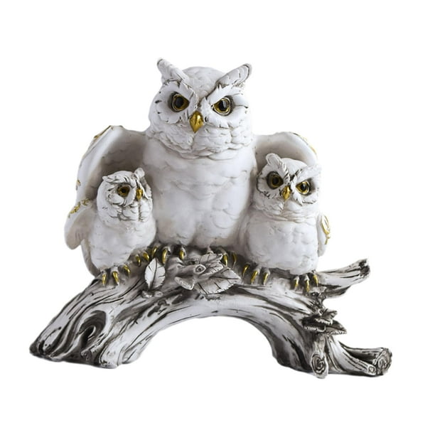 Figuras de búho, estatua de búho, adornos creativos, estatua de animal para sala de estar y oficina. Blanco
