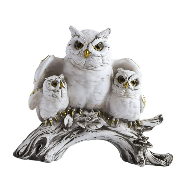 Figuras de búho, escultura de búho, artesanías de animales artificiales, estatua de animal para estantería Blanco