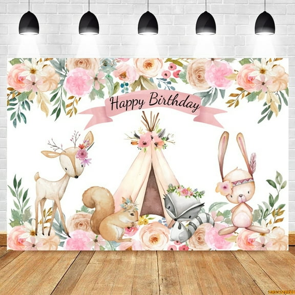 Girl Wild One Jungle Safari Animals Backdrop Tropical Forest Flower Baby Shower Birthday Photography Background Photo Studio