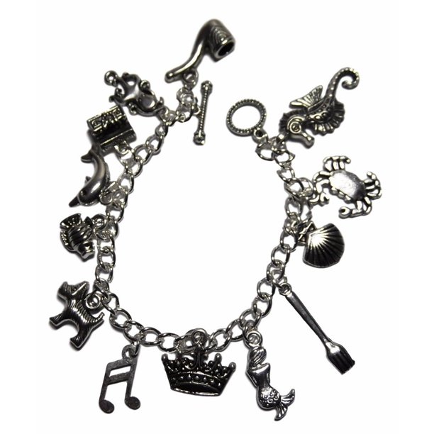 The Little Mermaid 13 Themed Charms Metal Charm Bracelet