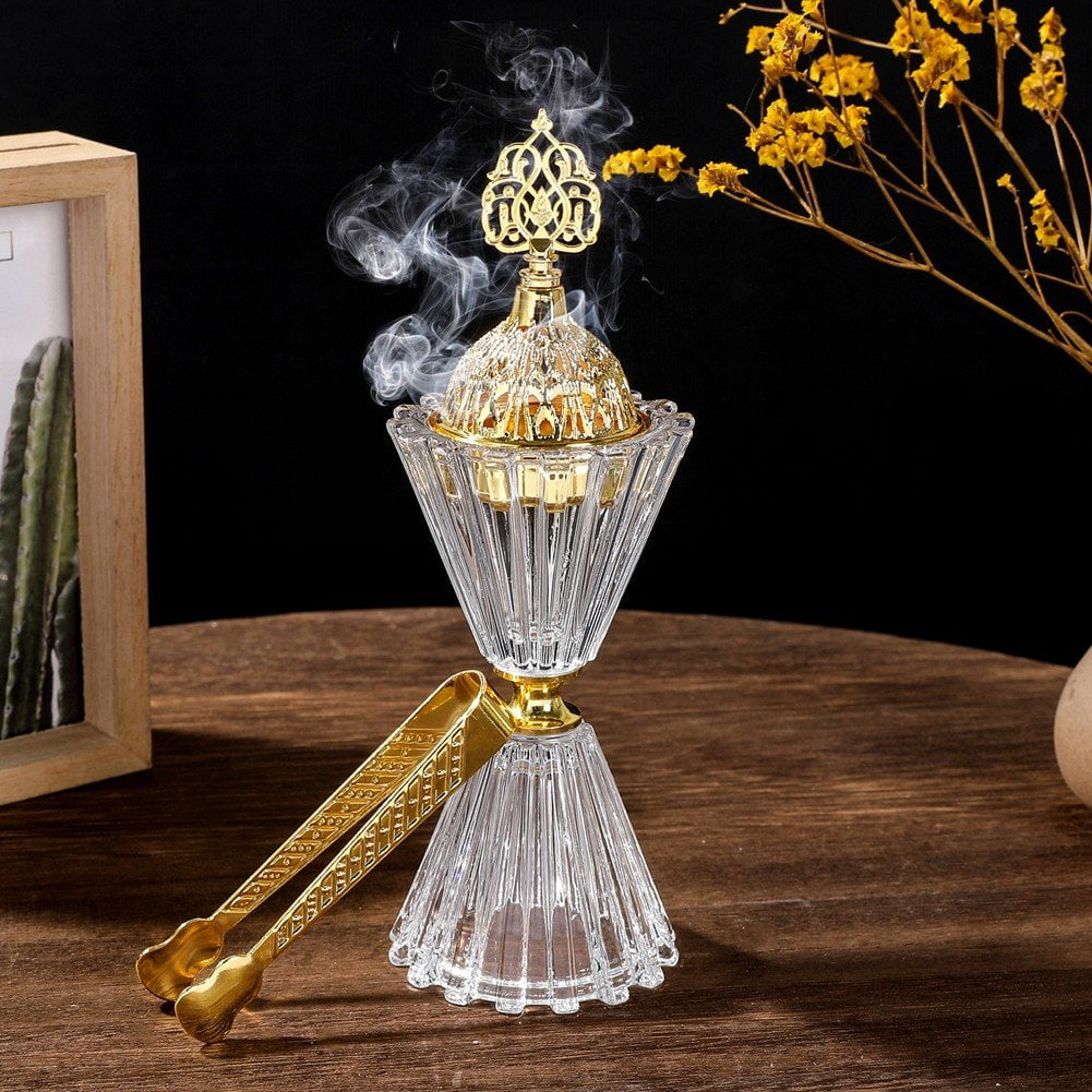 Incense Burner Middle Eastern Incense Holder Crystal Bouquet Aromatherapy Burner Metal Candle Stand With Tong for Home Decor