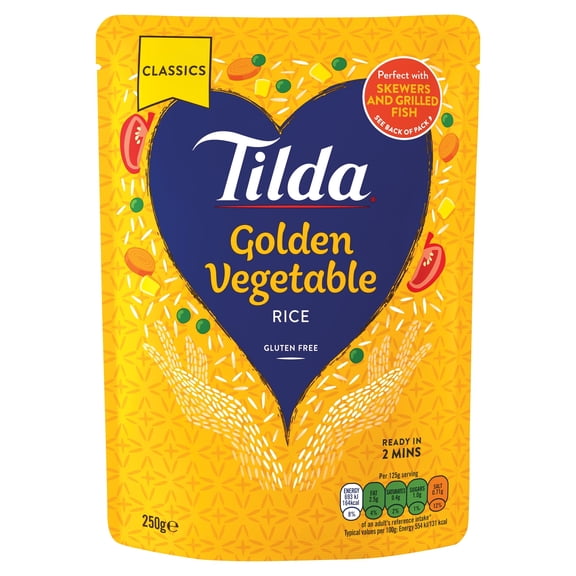 Tilda Golden Vegetable Long Grain Rice 250g, Imported from Britain