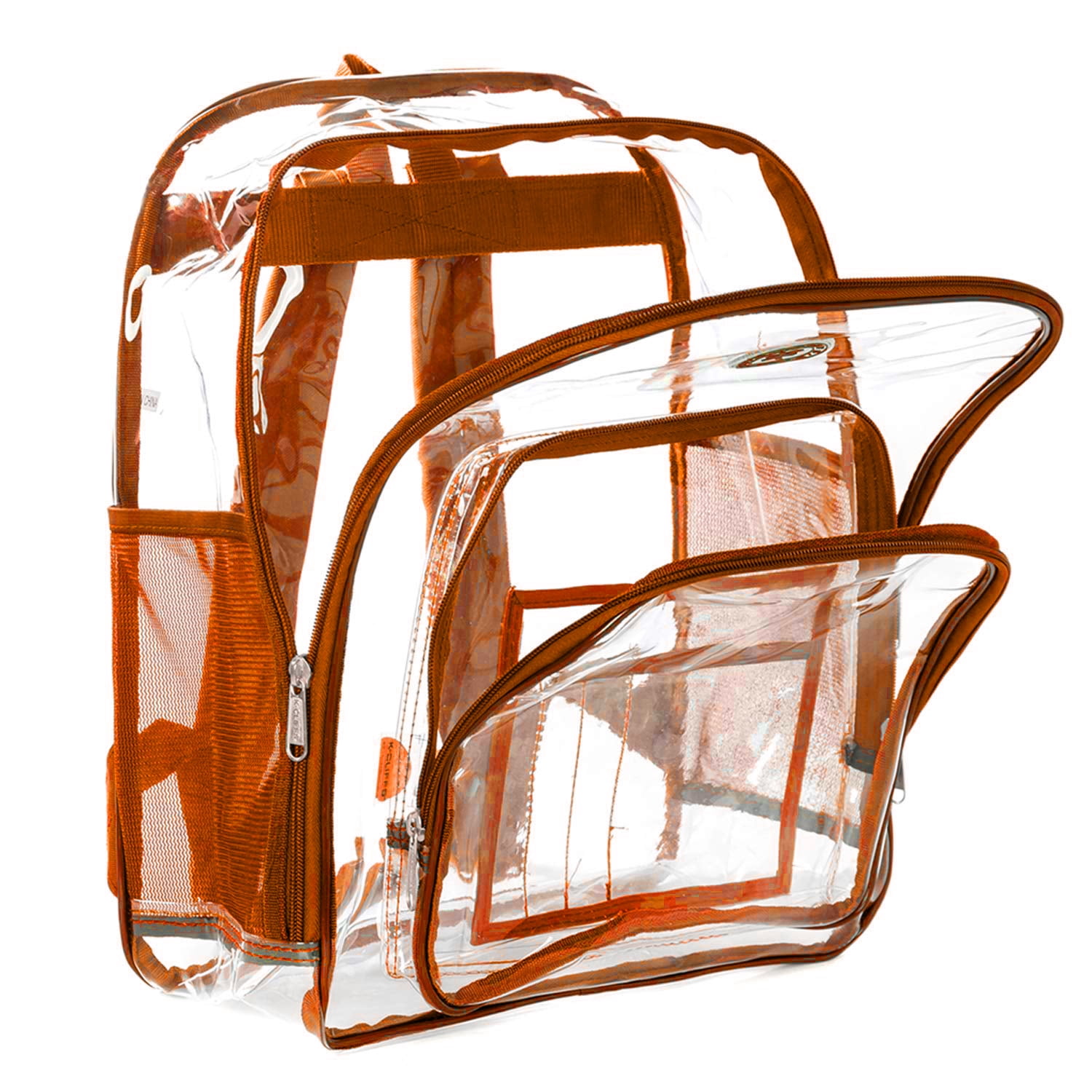 K-Cliffs 17" Clear Transparent PVC School Backpack in Orange Unisex  Teen-Adult