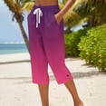 thumbnail image 2 of Dagugfen Capris for Women Color Blocked Straight Leg Breathable Drawstring Elastic Waist Summer Daily Wear Casual Capri Pants with Pockets, 2 of 5
