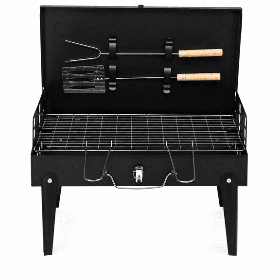 Alvantor Portable Square Charcoal Grill with Lid and Foldable Legs Black 17.3 x 10.6 in