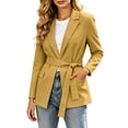 thumbnail image 3 of Tqcoqu Women's Lapel Tie Waist Blazer Jacket,Lined Long Sleeve Open Front Belted Casual Work Office Suit Coat For Spring Fall,Yellow Women's S-XXXL, 3 of 10