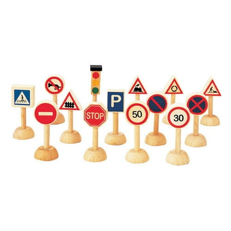 Plan Toys City 14 Piece Traffic Signs and Lights Set