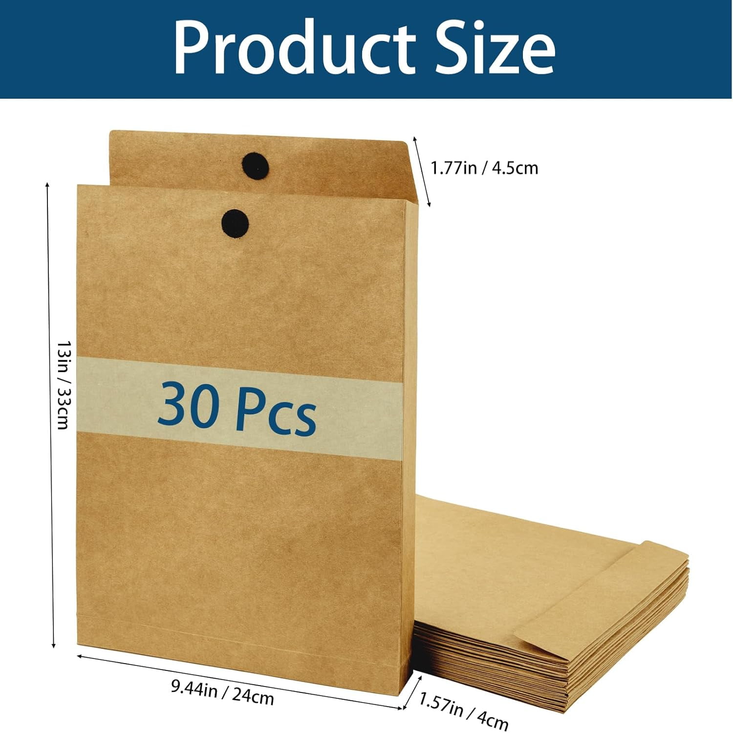 30 Pack Expandable Envelopes 13 x 9.4 Inch, Large Heavy-Duty Hook-and-Loop Fastener Mailing Envelopes 200gsm Tear-Resistant File Storage for Office Documents, Photos, Organizing (Brown)