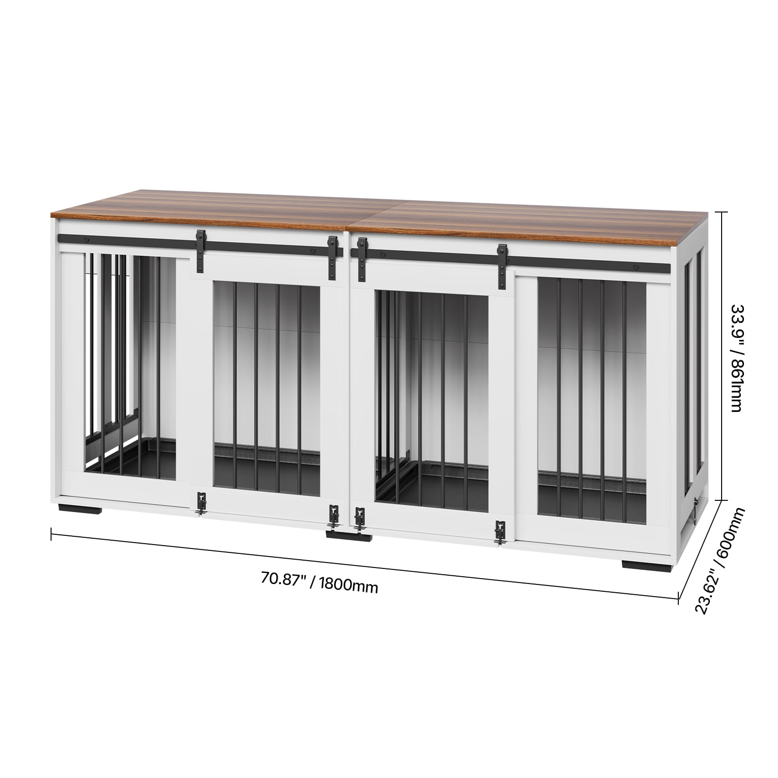 VEVOR 72"Dog Crate Furniture for 2Dogs,Double Dog Crate Furniture with Double Sliding Doors,Large Dog Crate TV Stand with Removable Tray,Steel Frame Double Dog Crate for Small,Medium,Large Dogs White