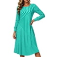 thumbnail image 5 of Karymi Diagonal & Vertical Stripe Patchwork Crew Neck Long Sleeve Midi Dress, Elastic Cuff Side Slit Loose Flowy Casual Daily Sundress Maxi Dresses for Women, 5 of 7