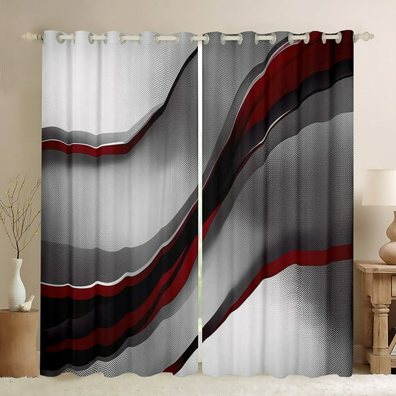 Feelyou Grey Red Stripes Black Out Curtains for Adult, Chic Abstract Ombre Curtains Pack of 2 (42x63 Each), Modern Geometric Bedroom Curtains, Curtains and Drapes Room Decor