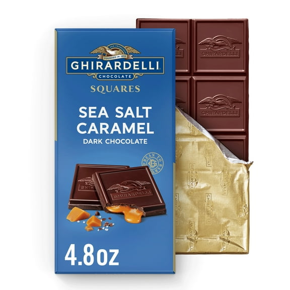GHIRARDELLI Sea Salt Caramel Dark Chocolate Candy SQUARES Bar, 4.8 oz Bar