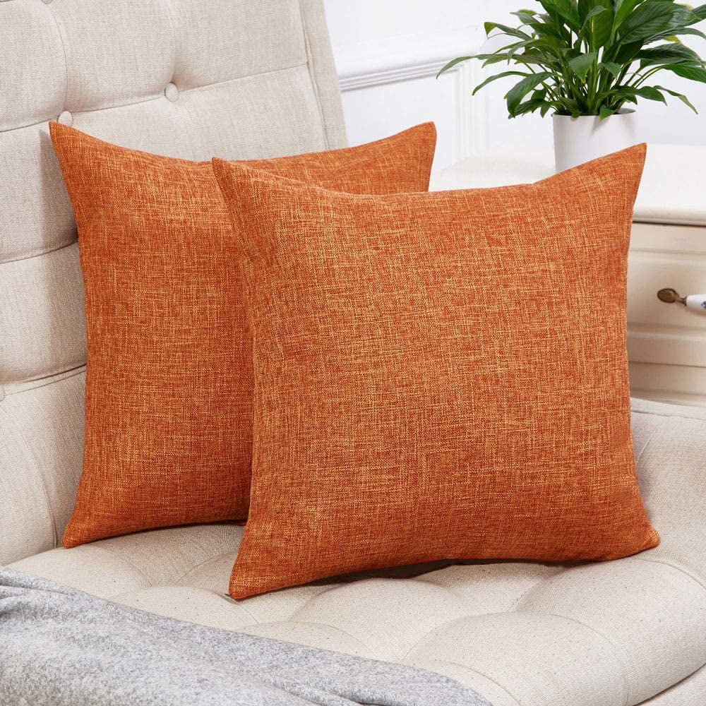 DecorXSet of 2 Fall Orange Pillow Covers Cotton Linen Decorative Square ...